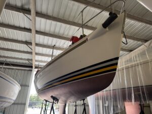 J105 Sea-U on stands at boat yard